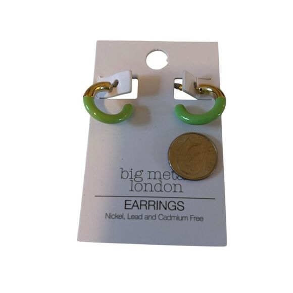 Big Metal London Gold & Lime Green Hoop Earrings. Perfect size for everyday wear - Picture 6 of 6